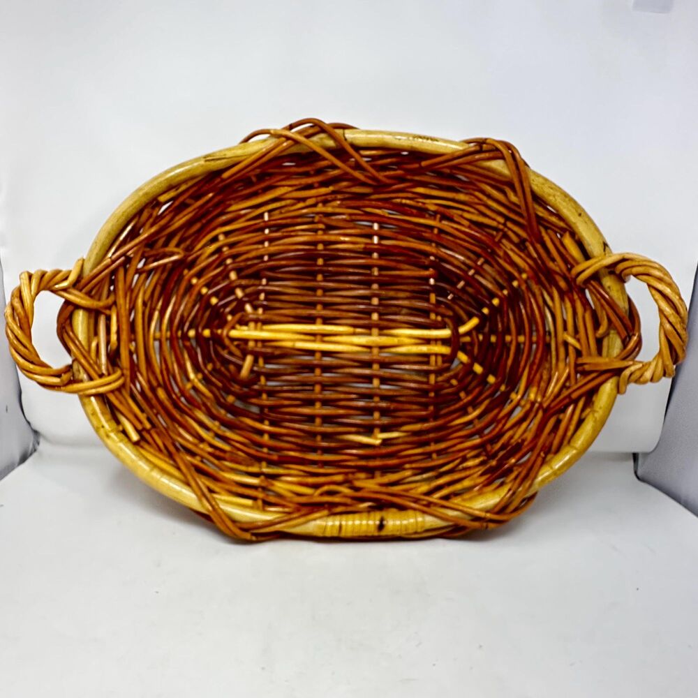 Vintage Wicker Rattan Serving Tray Basket Large Oval Gathering 21x15 Tabletop